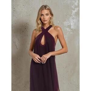 One33 Social Liana Halter Gown Dark Plum Black sz 4 Open Back Prom Gala $700